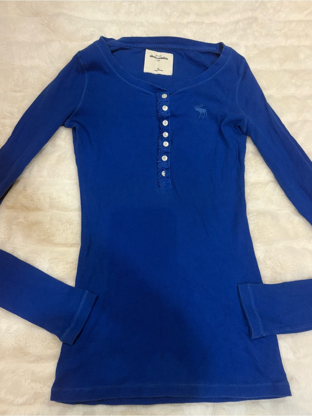 Abercrombie & Fitch Girls' Long Sleeve Henley Top - Royal Blue vintage